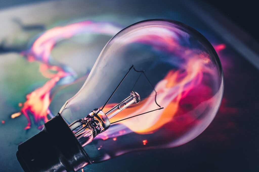 light bulb with flame represents ideas