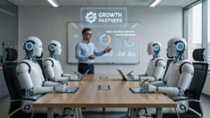 business owner working with robots